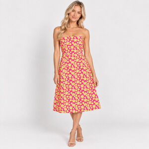 Lilly Pulitzer Sabrina Dress 4 Dune Buggy Pink Floral Strapless Tie Back Y2K